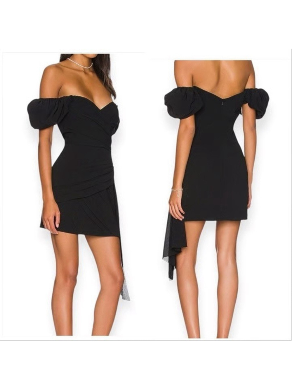 Ronny Kobo Black Cocktail Puff Sleeve Ruched Mini Dress Size M